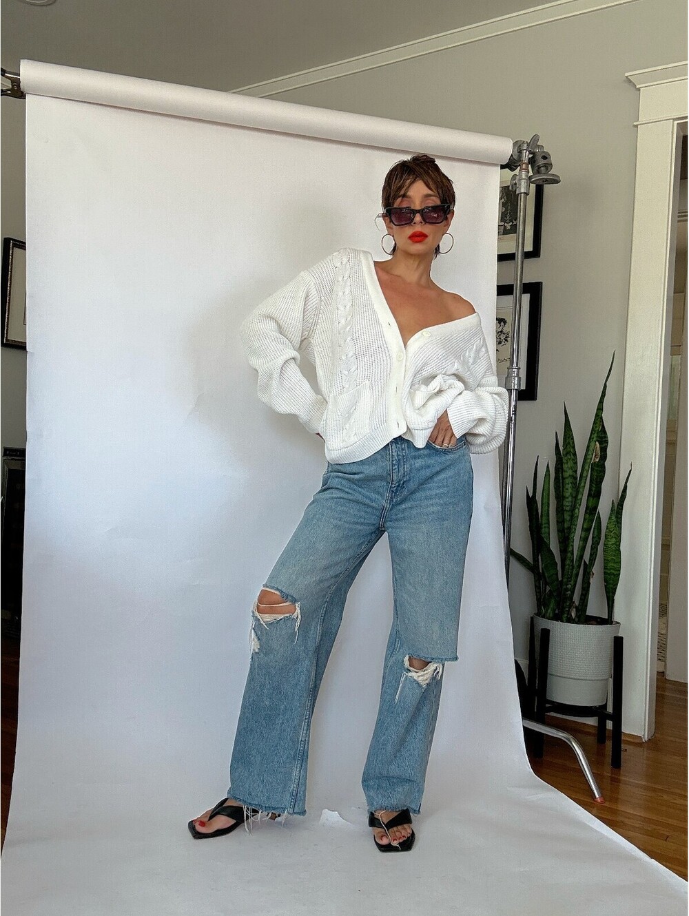 White Vintage 80S Cardigan